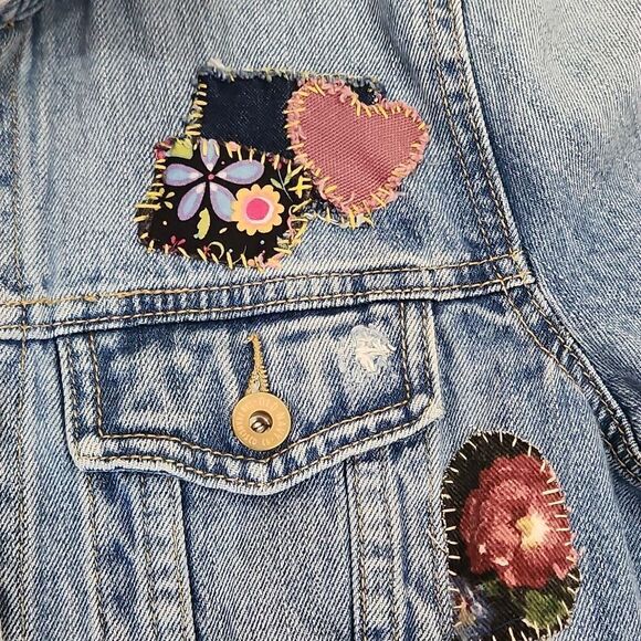 Upcycled Patchwork Handcrafted Embroidered Old Navy Denim Jacket - Picture 6 of 10